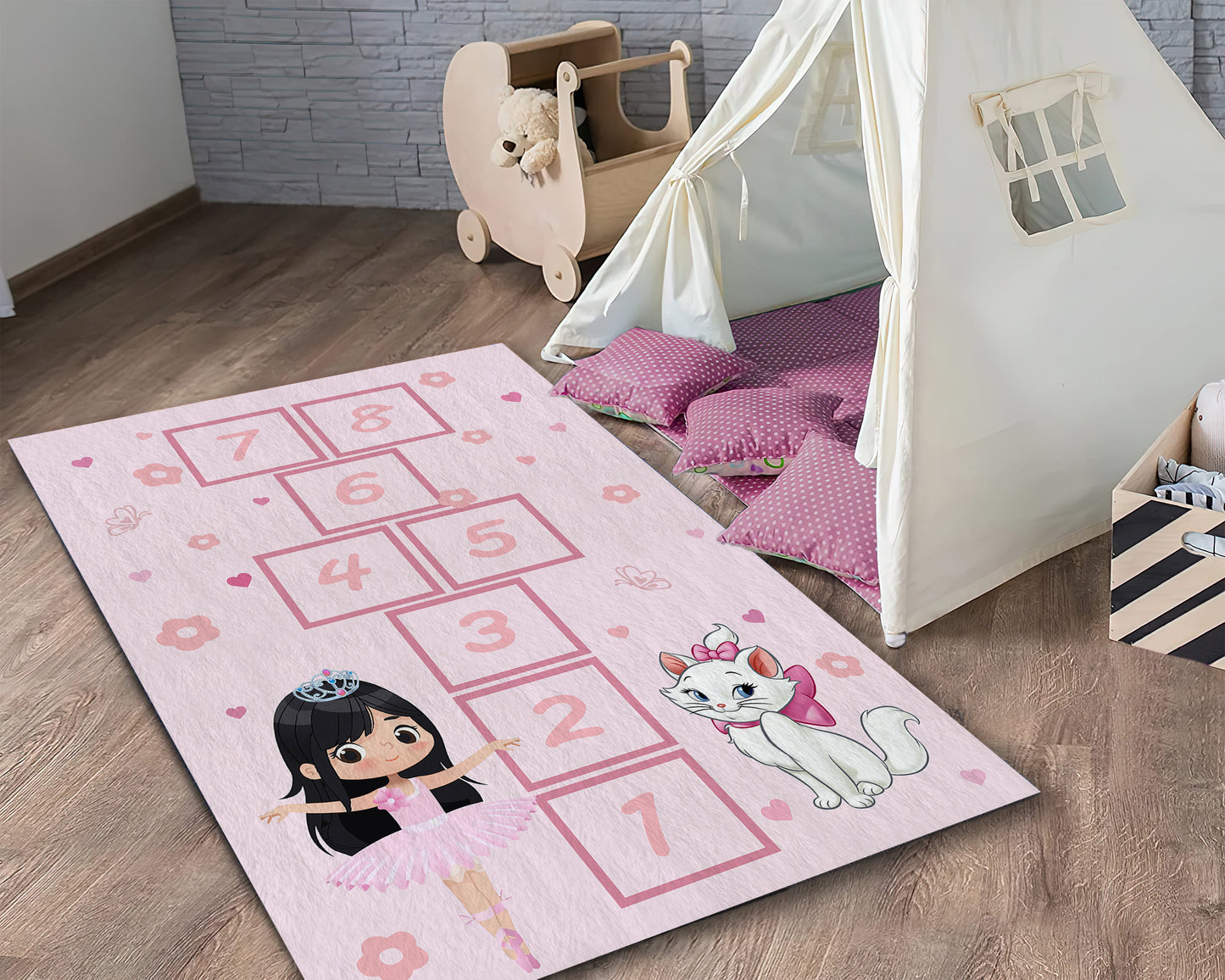 Hopscotch Kids Rug, Girl Room Carpet, Nursey Play Mat, Custom Children Rug, Kids Gift