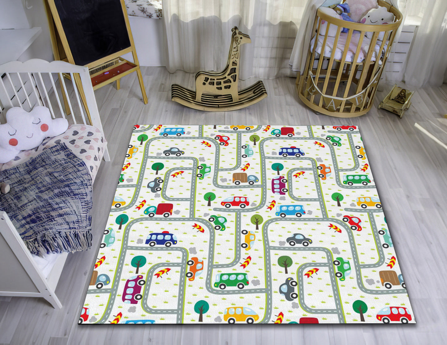 Colorful Car Printed Rug, Children Room Carpet, Playroom Mat, Nursery Decor, Baby Gift