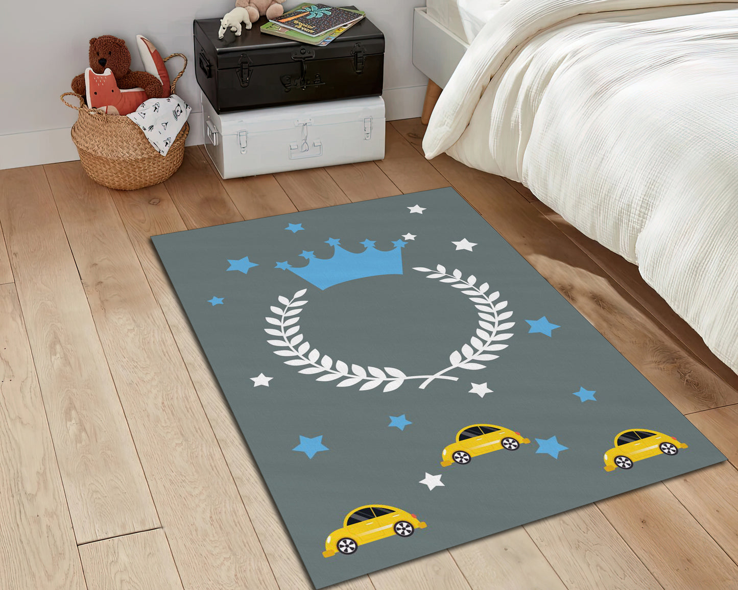 Boys Room Rug, Crown of a King Printed Carpet, Car Mat, Children Room Mat, Nursery Custom Rug