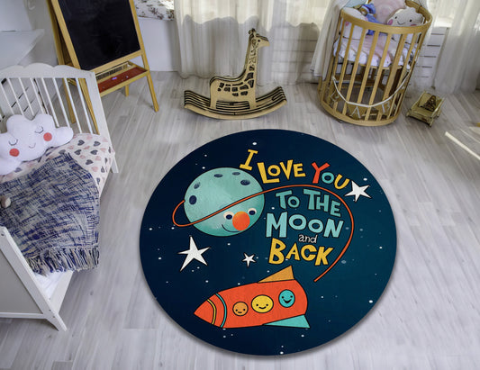 Space Room Kids Rug, Moon and Back Themed Mat, Nursery Play Mat, UFO Rug, Baby Gift