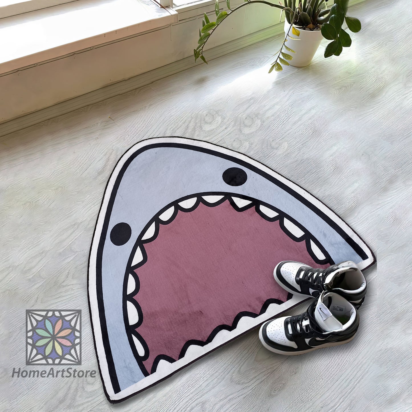 Shark Rug - Ocean Rug for a Sea-Inspired Decor with a Touch of Horror and Scary Face Carpet Design