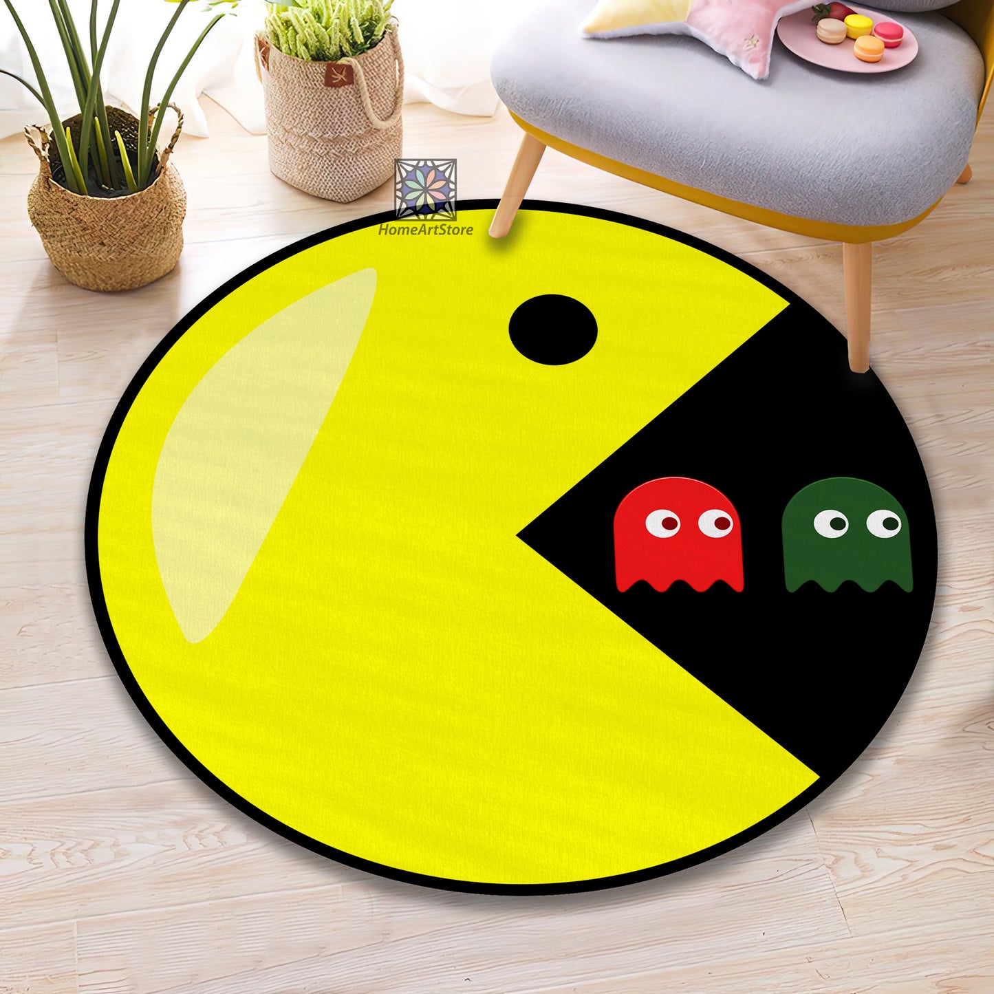 Pacman Rug, Classic Retro 90s Arcade Game Carpet, Video Game Decor, Gaming Chair Mat, Pacman Gift