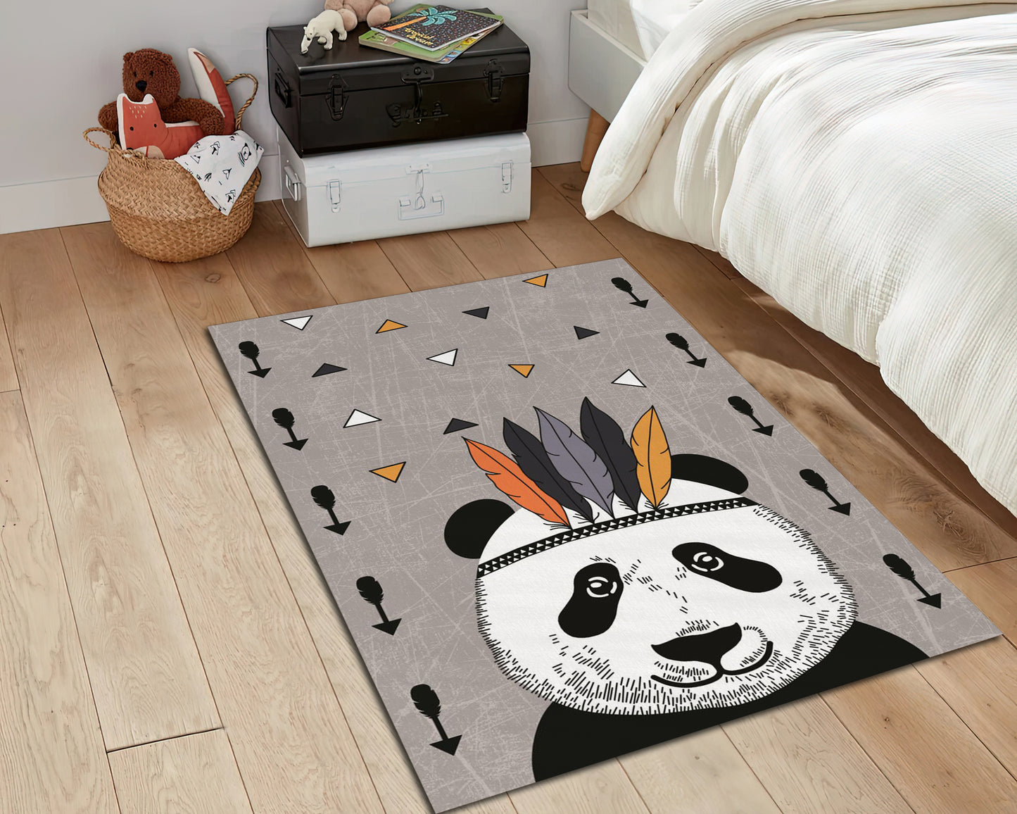 Cute Panda Rug, Animal Carpet, Nursery Play Mat, Baby Room Decor, Cartoon Rug