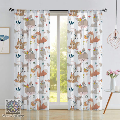 Animal Printed Nursery Curtain, Cute Baby Deer Curtain, Rabbit Curtain, Squirrel Pattern Curtain, Baby Room Decor