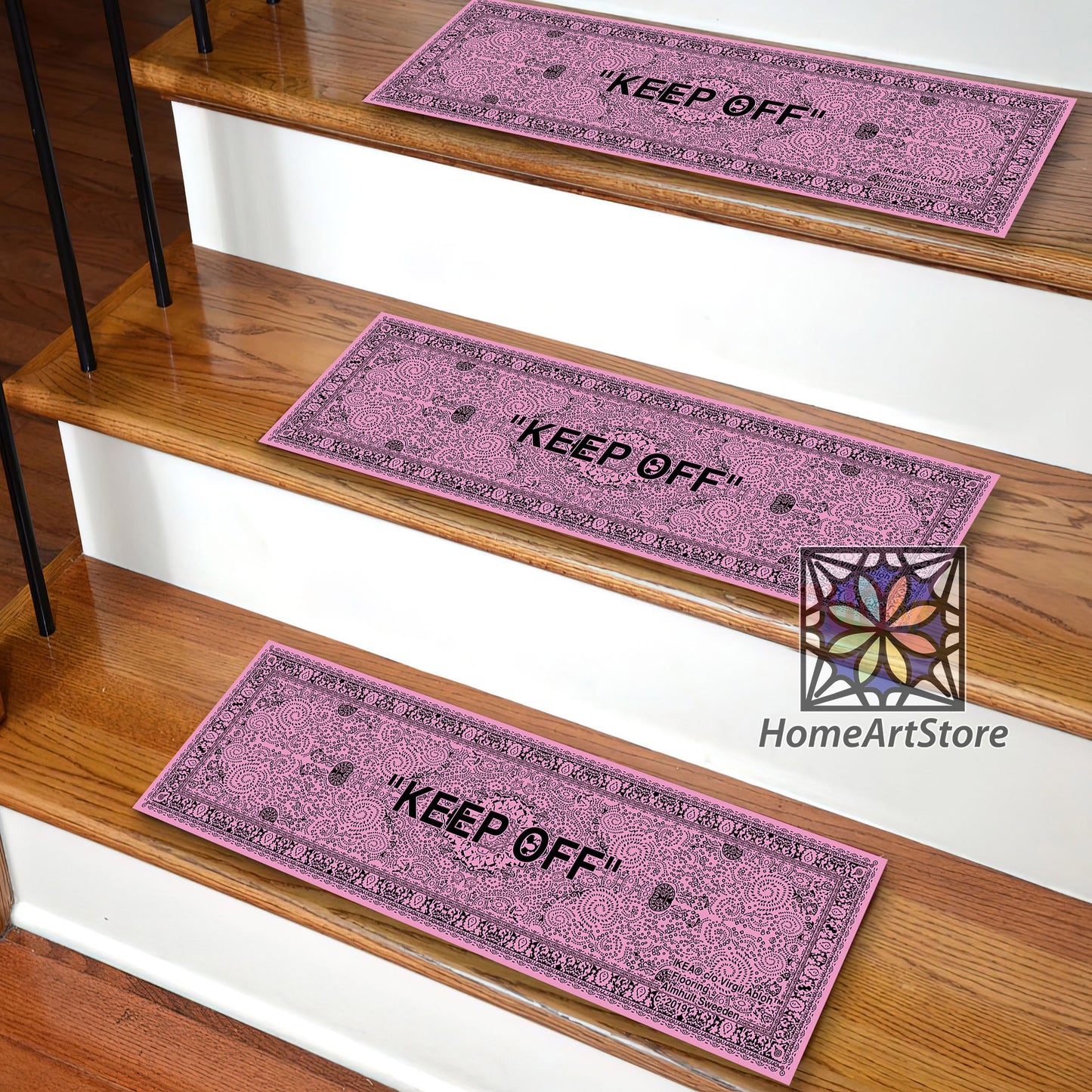 Keepoff Stair Step Rugs, Hypebeast Carpet, Pink and Black Keep Off Stair Mats, Sneaker Stair Rugs