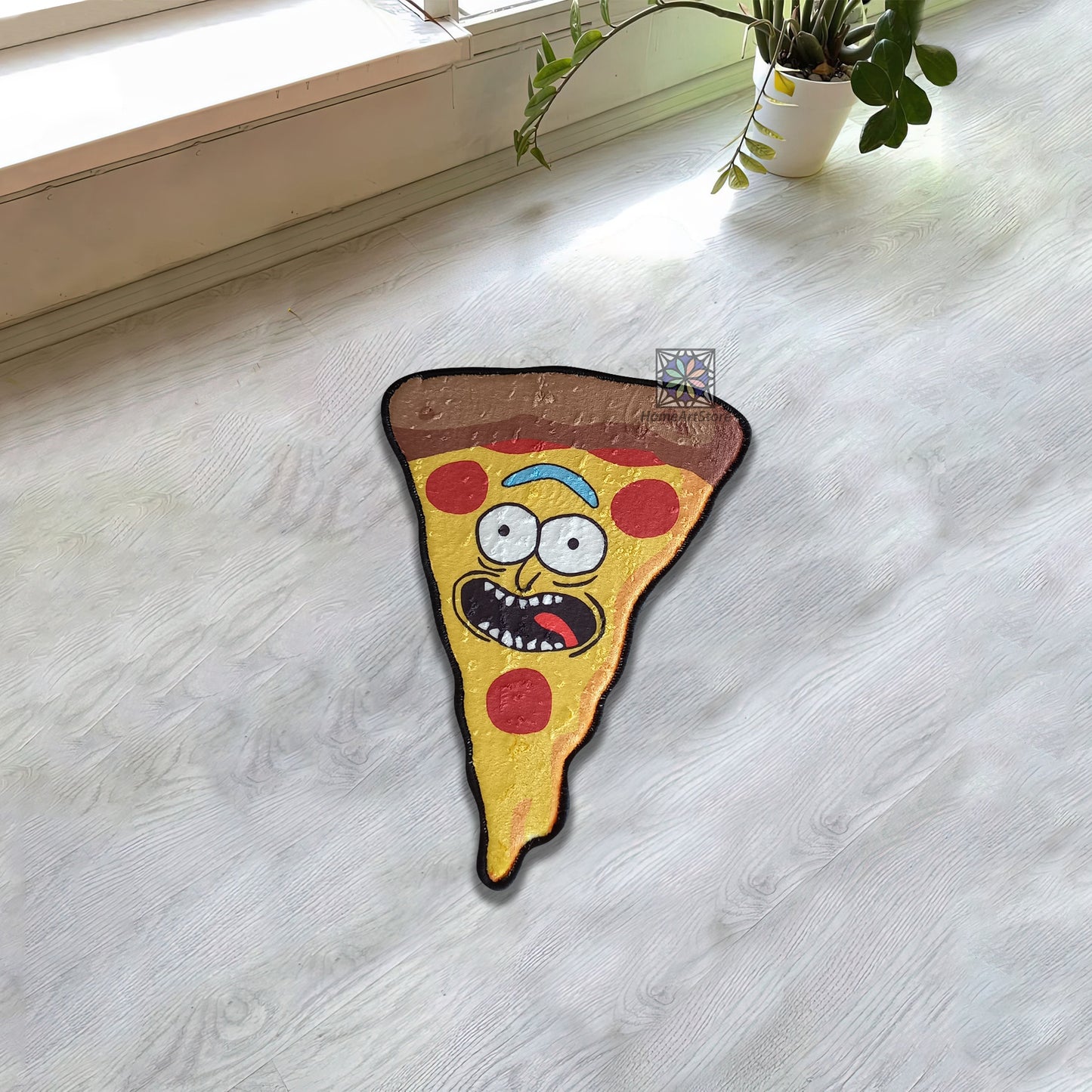Funny Rick Pizza Rug, TV Show Decor, Rick And Morty Carpet, Cartoon Pizza Mat, Animated Rug