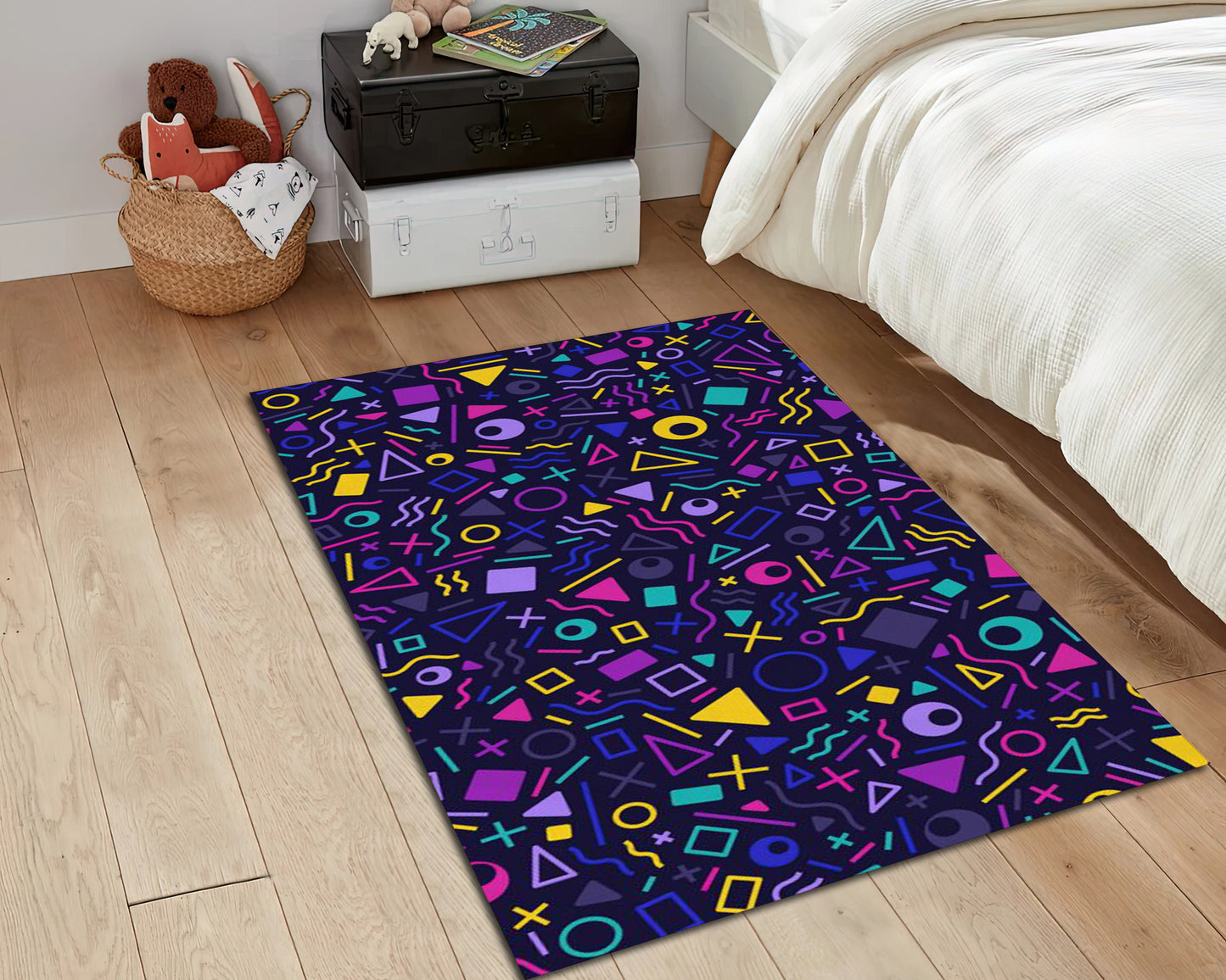 Geometric Arcade Game Rug, 90s Retro Style Gamer Carpet, Nostalgic Gaming mat, Game Room Decor, Gift for Gamer