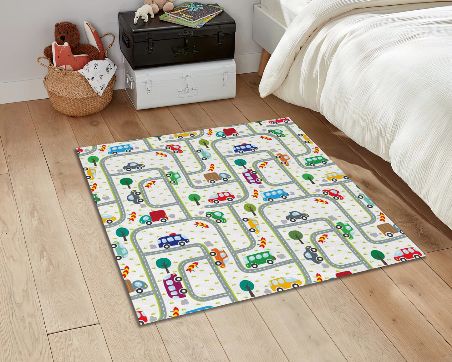 Colorful Car Printed Rug, Children Room Carpet, Playroom Mat, Nursery Decor, Baby Gift