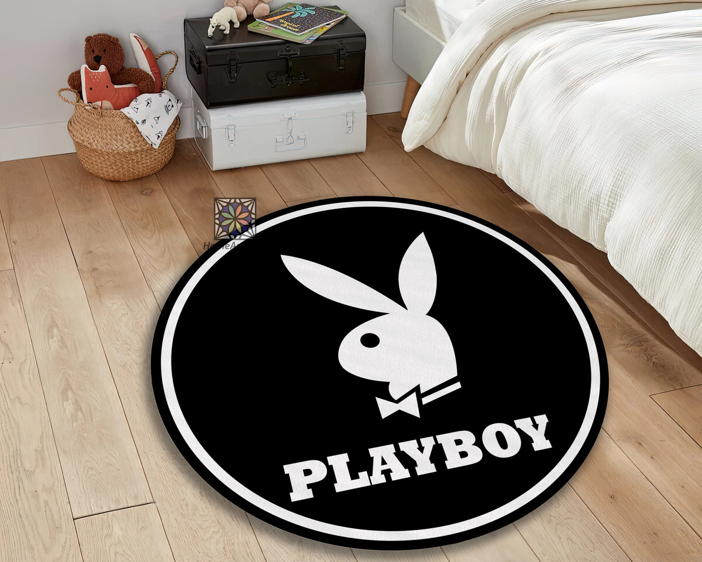 Black Playboy Rug, Boys Room Decor, Playboy Symbol Carpet, Teenage Mat, Party Gift