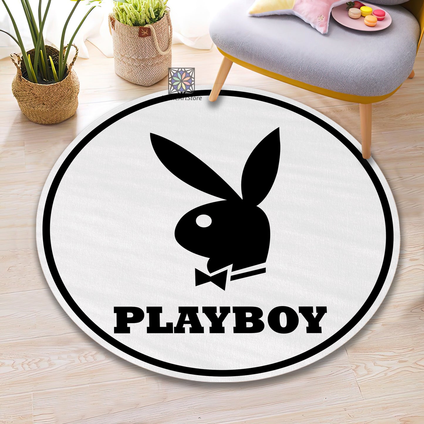 White Playboy Rug, Teenage Room Carpet, Playboy Symbol Mat, Party Decor, Fantastic Rug