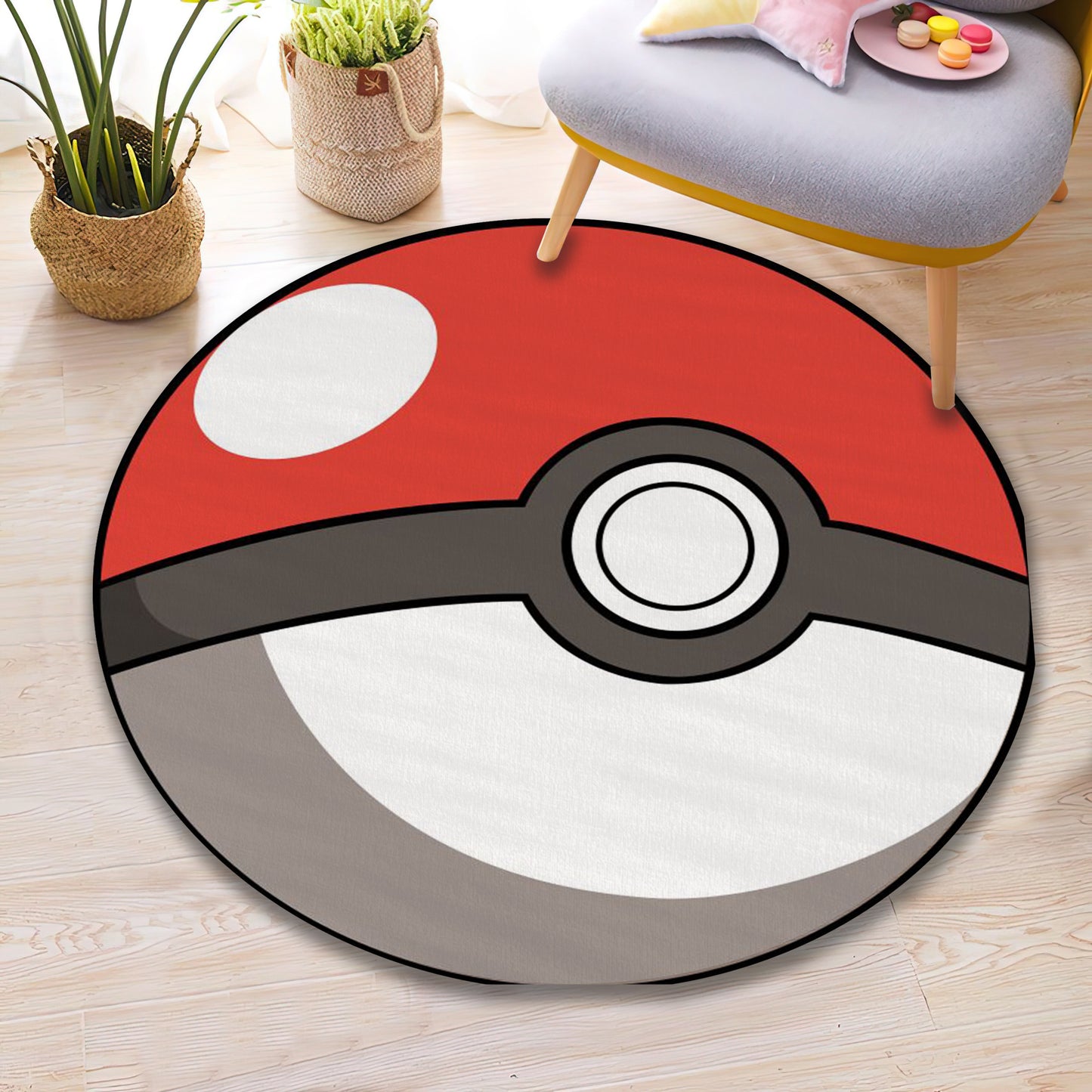 Poke Ball Rug, Pokémon Carpet, Pikachu Rug, Play Room Round Mat, Kids Play Decor