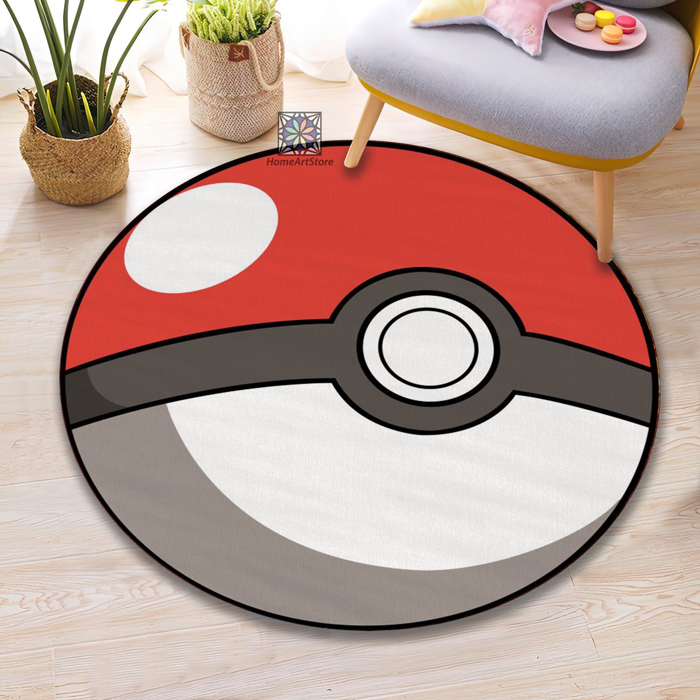Poke Ball Rug, Pikachu Carpet, Pokémon Round Mat, Kids Room Rug, Anime Decor