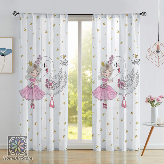 Sweet Princess with Themed Curtain, Swan Curtain, Pink Nursery Curtain, Girl Room Decor, Floral Curtain