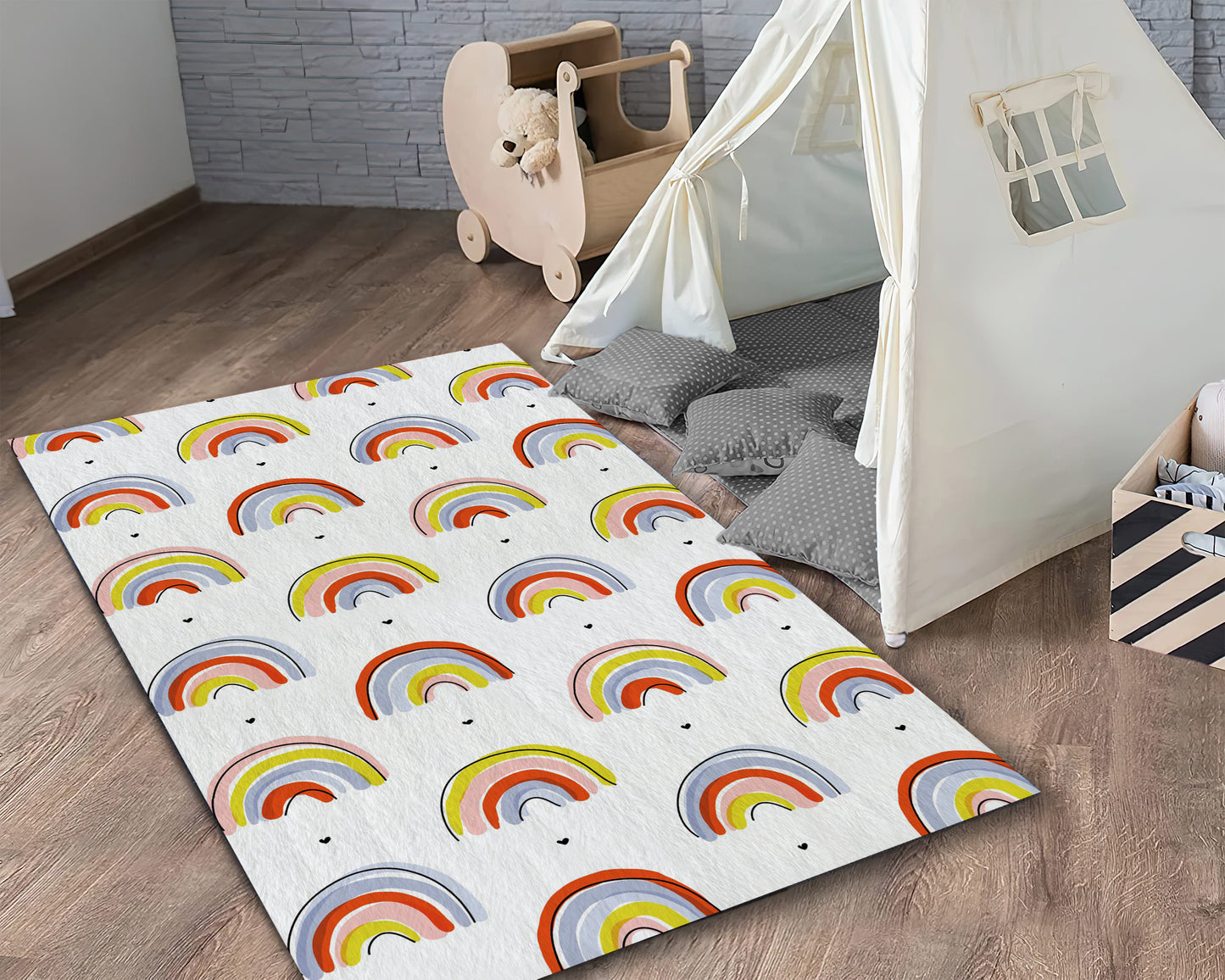Colorful Kids Room Rug, Rainbow Themed Carpet, Play Room Mat, Children Room Decor, Baby Gift