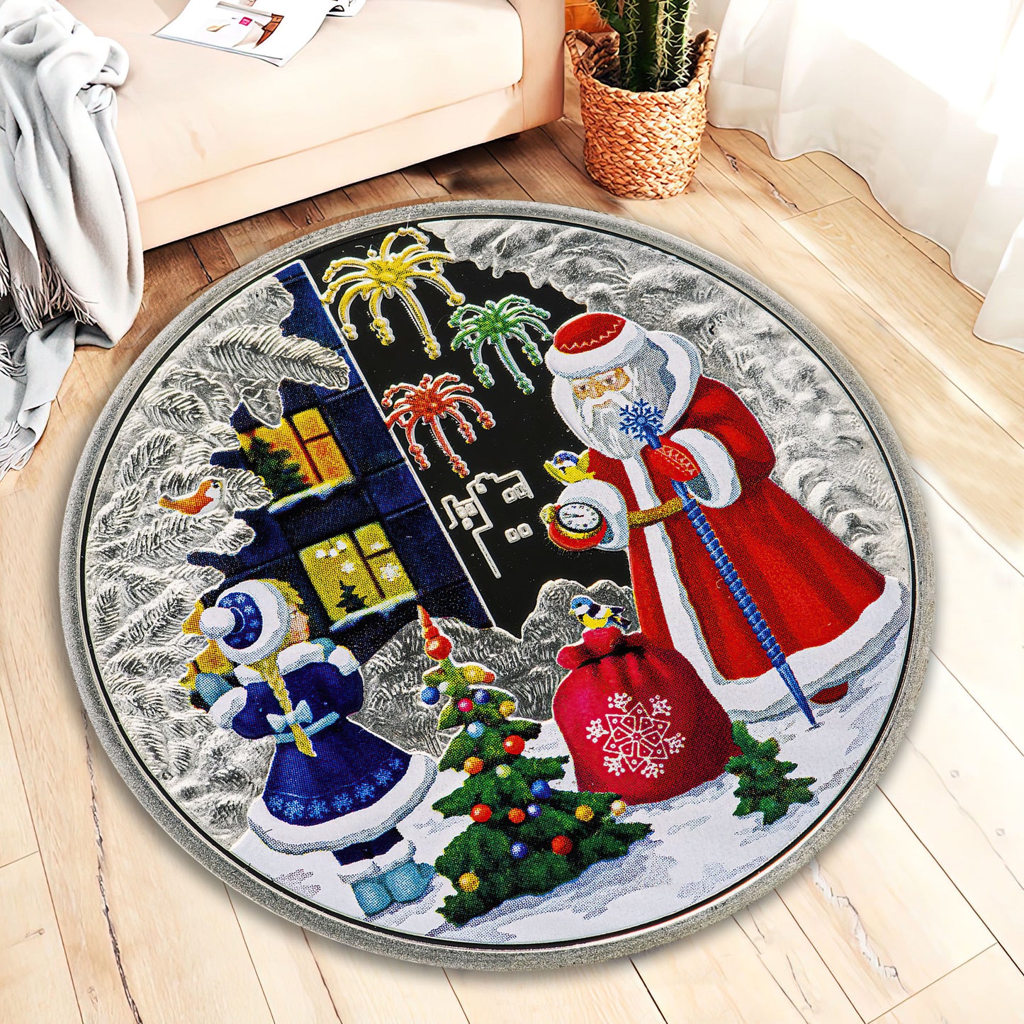 Santa Claus Rug, Christmas Tree Carpet, Xmas Decor, Merry Christmas Carpet, Christmas Gift