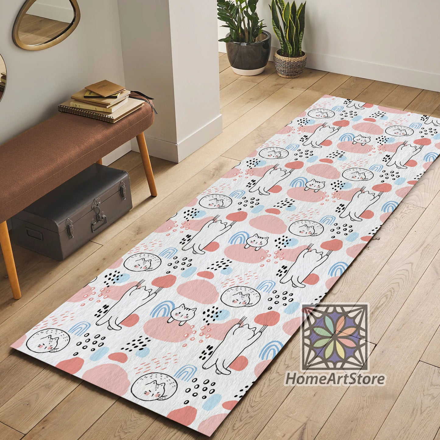 Cartoon Cats Pattern Runner Rug, Cute Cat Kitchen Runner Rug, Hallway Runner Carpet, Corridor Runner Mat
