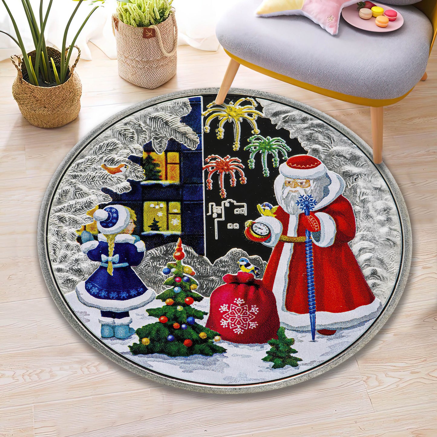 Santa Claus Rug, Christmas Tree Carpet, Xmas Decor, Merry Christmas Carpet, Christmas Gift
