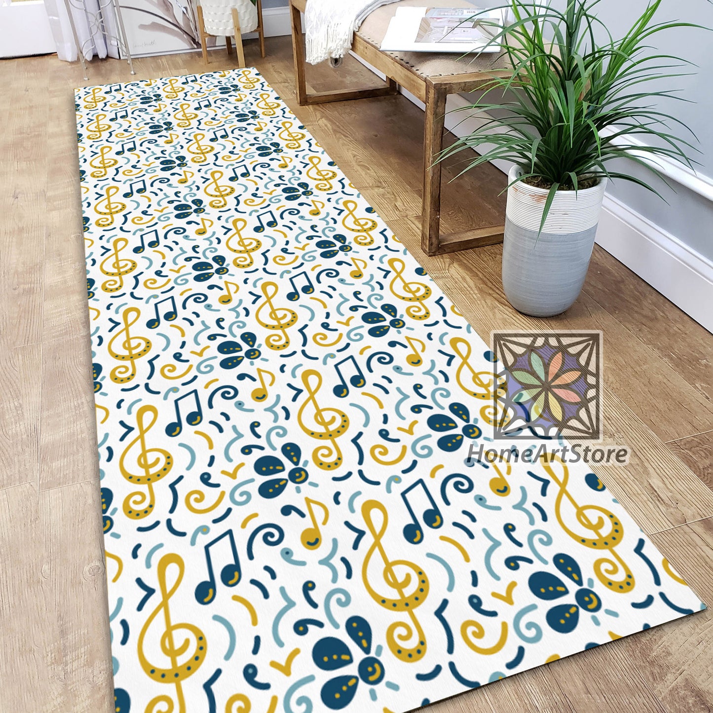 Musical Note Pattern Rug, Colorful Music Runner Mat, Corridor Runner Carpet , Music Room Decor