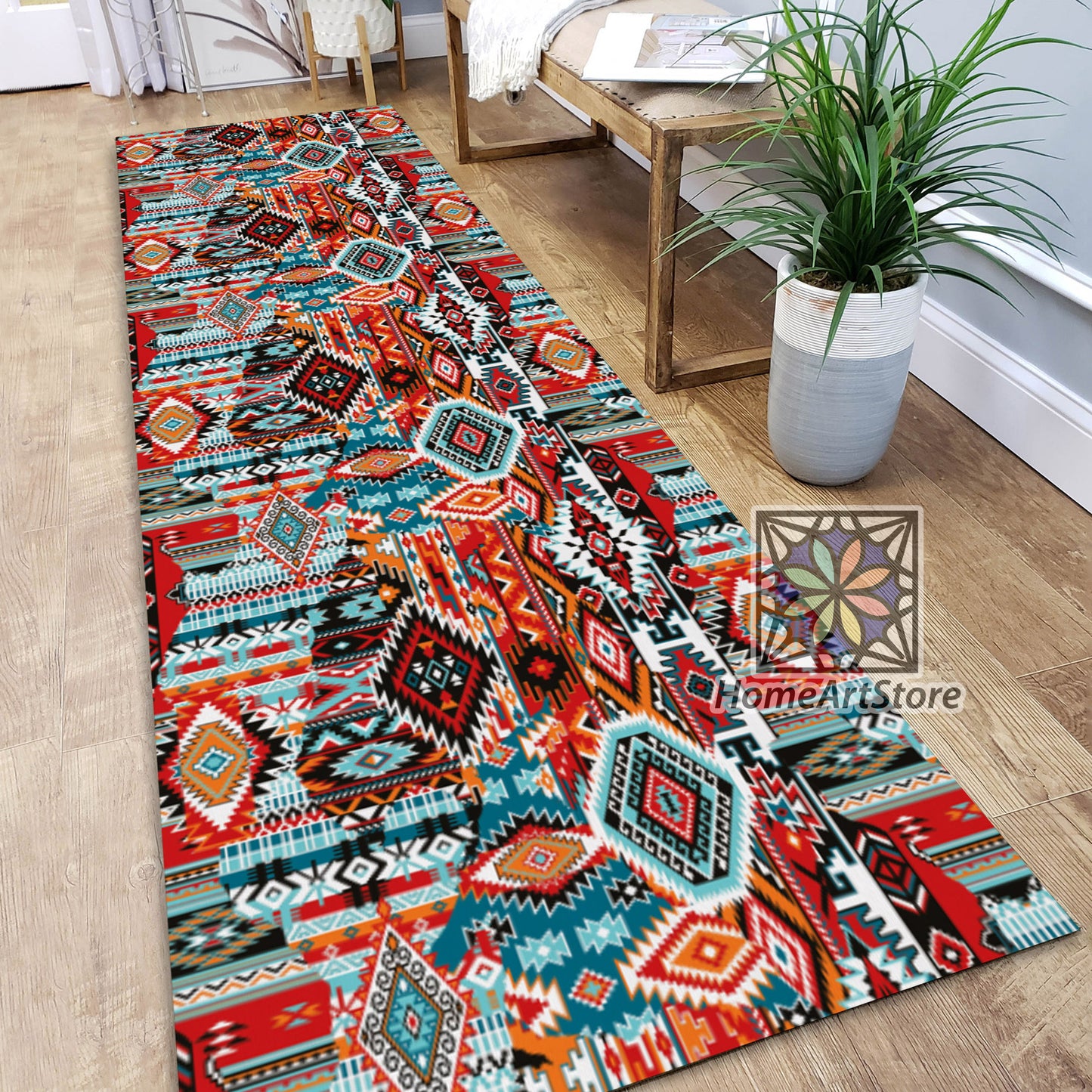 Patchwork Pattern Rug, Tribal Kitchen Runner Mat, Ethnic Runner Carpet, Entryway Runner Rug
