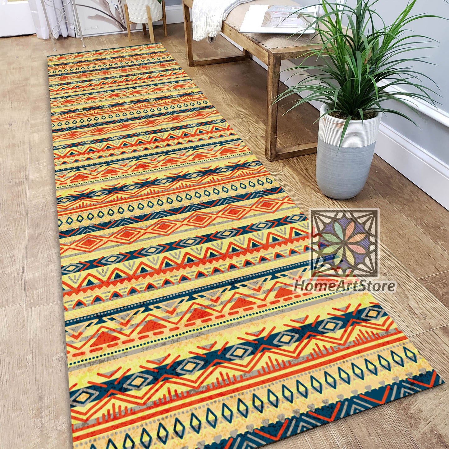 Tribal Themed Runner Rug, Kitchen Ethnic Runner Rug, Hallway Runner Carpet, Aztec Decor, Bohemian Carpet
