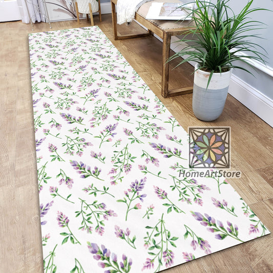 Alfalfa Flowers Runner Rug, Purple and White Kitchen Runner Rug, Corridor Runner Rug, Floral Carpet
