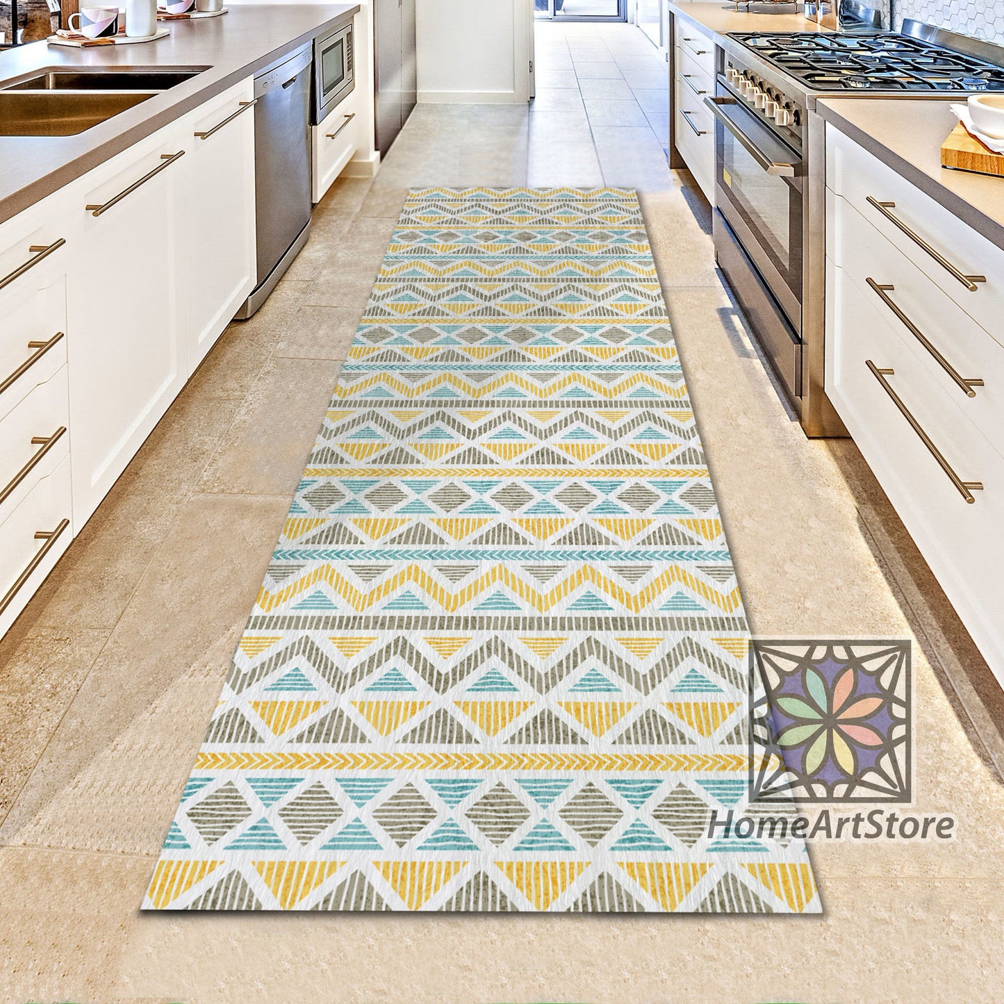 Kitchen Ethnic Runner Rug, Tribal Motif Carpet, Ethnic Runner Rug, Hallway Runner Mat, Kitchen Decor