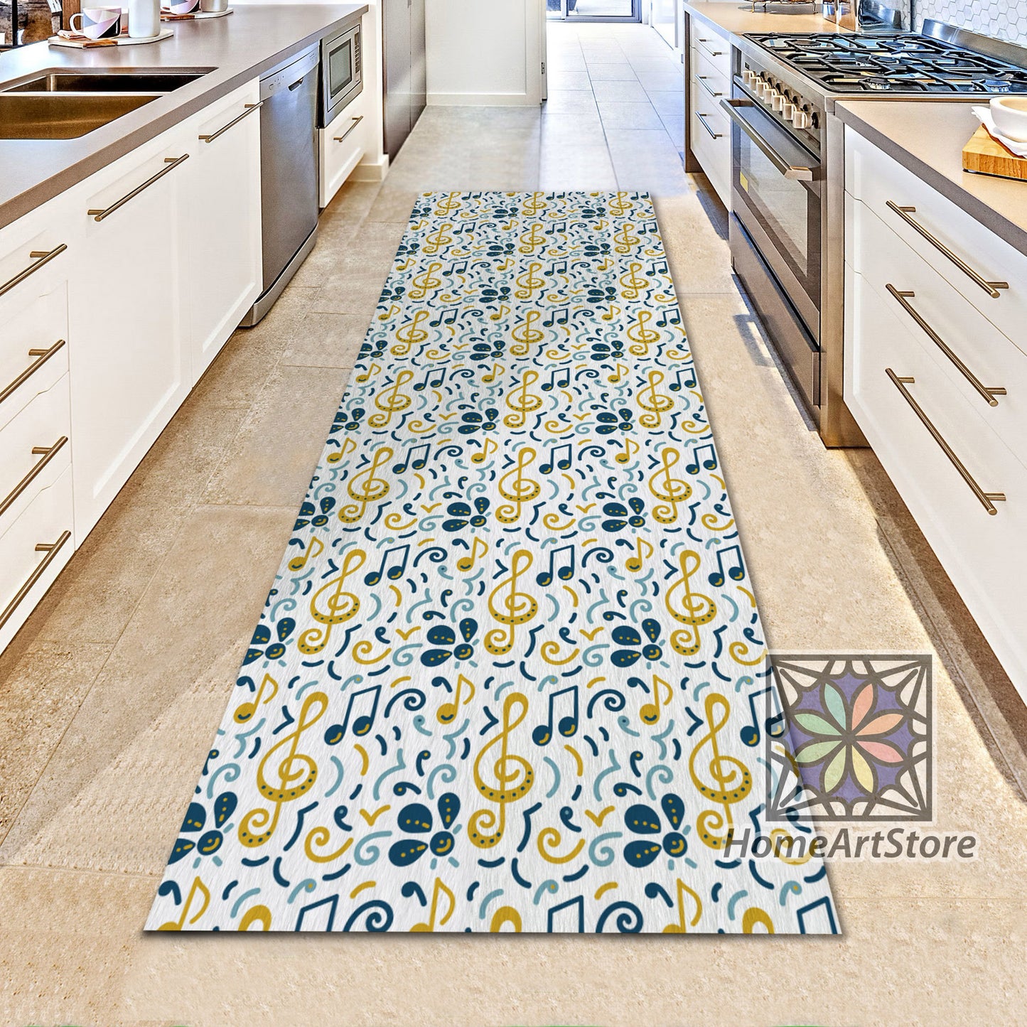 Musical Note Pattern Rug, Colorful Music Runner Mat, Corridor Runner Carpet , Music Room Decor