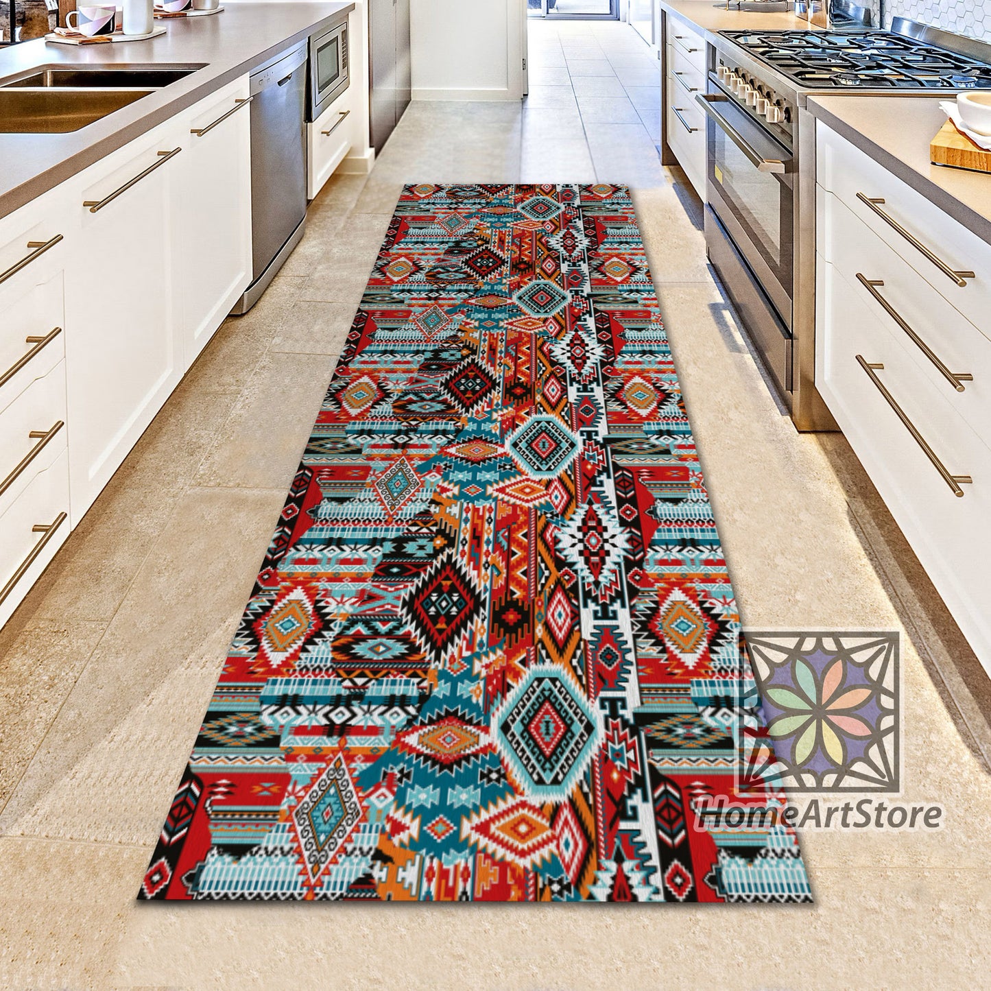 Patchwork Pattern Rug, Tribal Kitchen Runner Mat, Ethnic Runner Carpet, Entryway Runner Rug