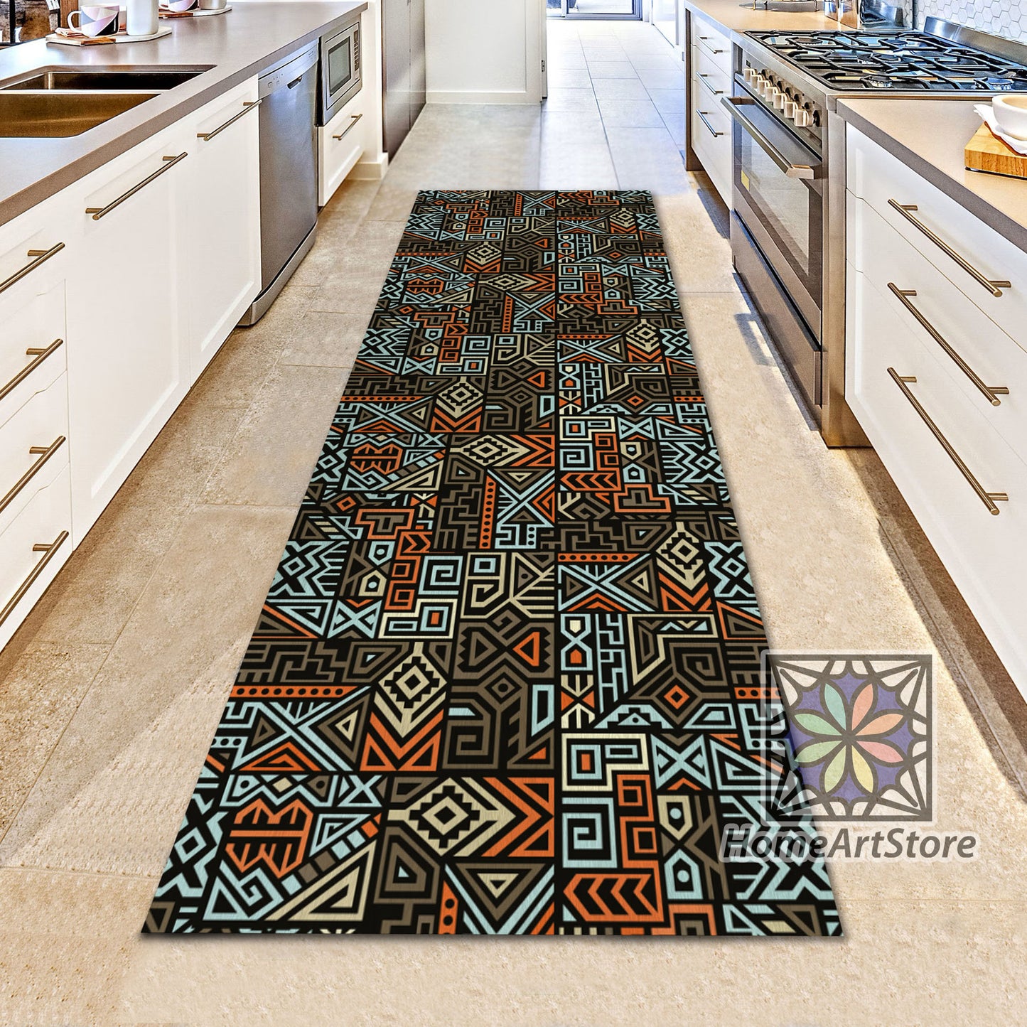 Tribal Runner Rug, Aztec Runner Mat, Geometric Kitchen Runner Carpet, Boho Home Decor, African Themed Runner Rug