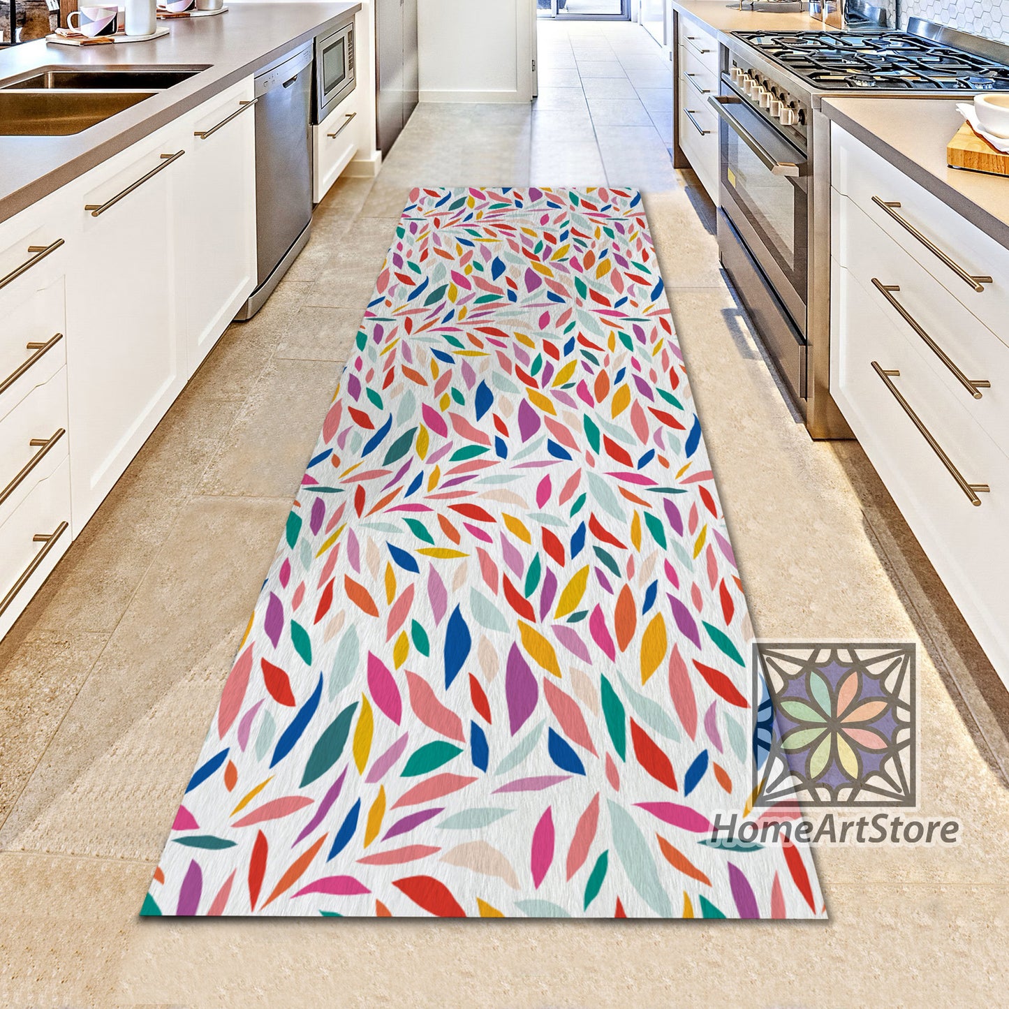 Leaf Pattern Rug, Modern Line Art Rug, Corridor Runner Rug, Trendy Kitchen Decor, Boho Carpet