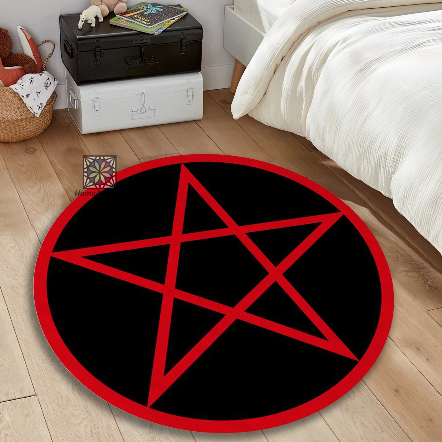 Pentacle Symbol Rug, Black and Red Talisman Carpet, Wicca Mat, Satanic Magic Circle Rug, Pentagram Decor