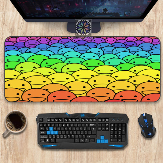 Colorful Emoji Desk Mat, Smiley Pattern Mouse Mat, Face Art Decor, Happy Face Mousepad, Office Gift