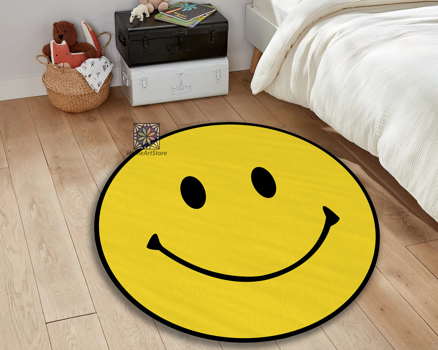Emoji Rug, Yellow Color Smiley Carpet, Smiley Face Round Mat, Kids Room Rug, Gift For Kids