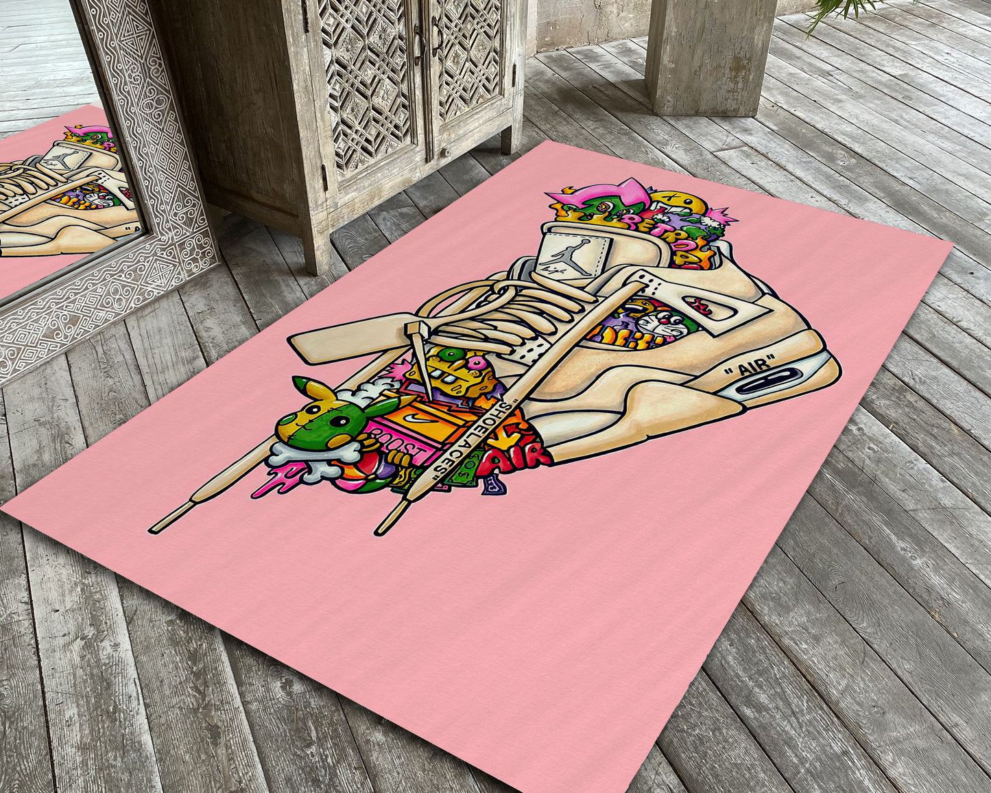 Colorful Air Jordan Rug, Street Fashion Carpet, Sneaker Graffiti Mat, Nike Rug, Sneakerhead Decor