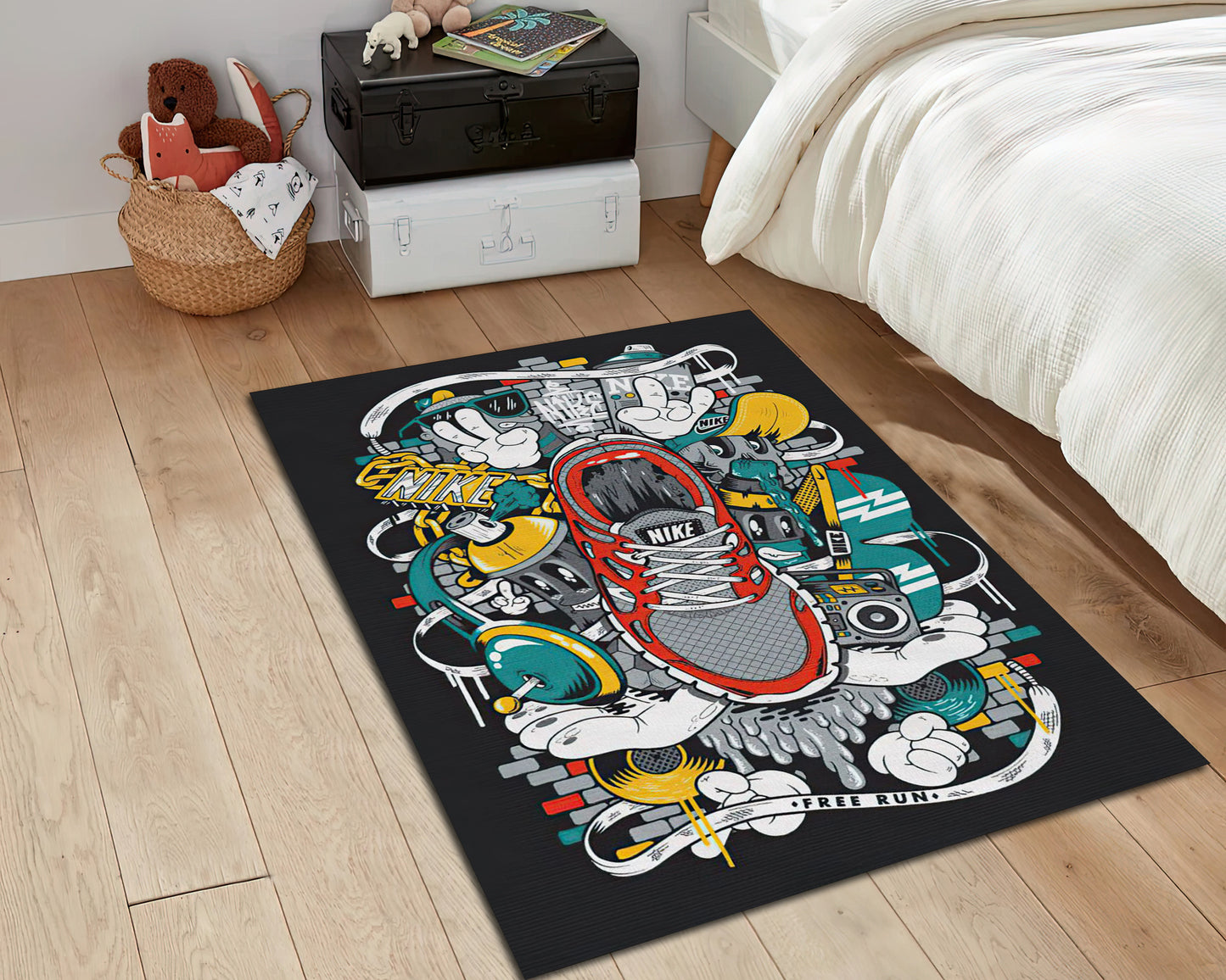 Graffiti Sneaker Rug, Air Jordan 1 Mat, Nike Rug, Sneaker Room Decor, Jump Man Carpet