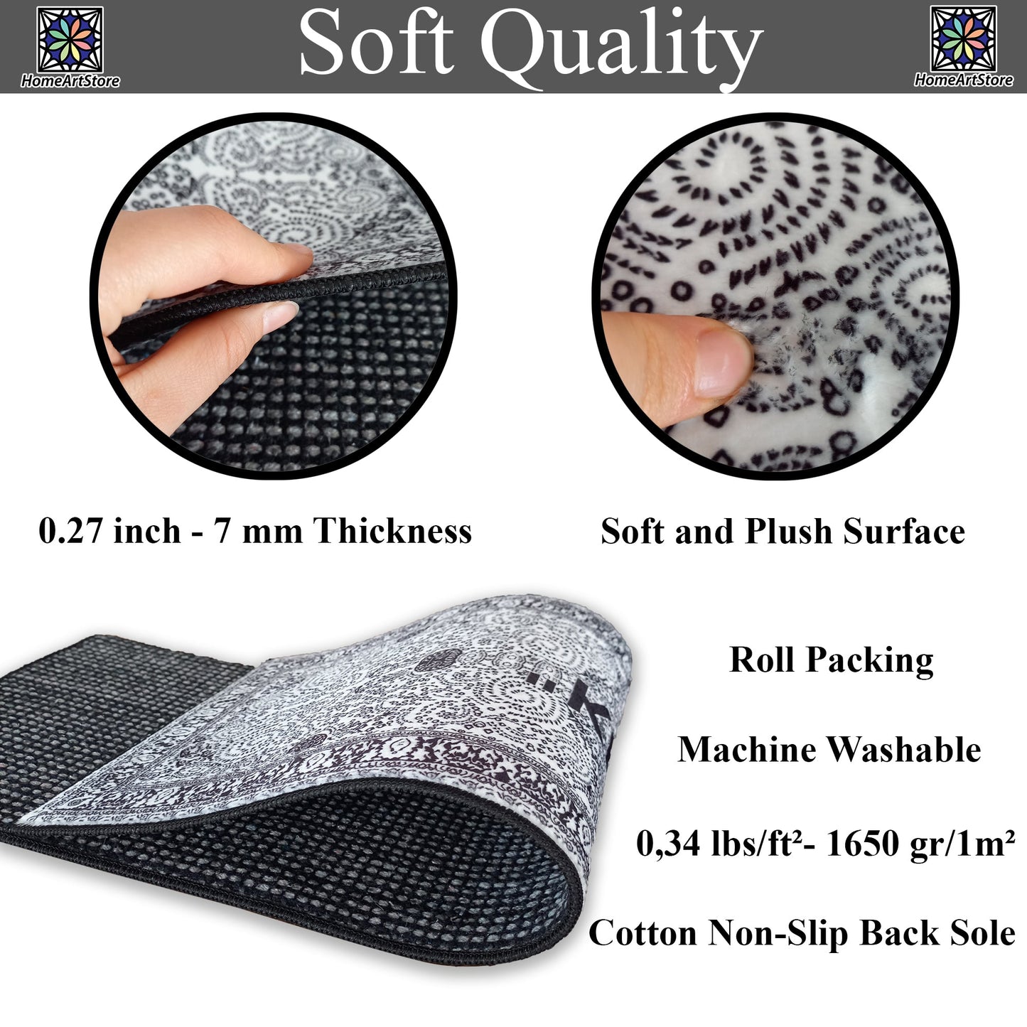 Scandinavian Stair Rugs, Black and White Boho Style Stair Mats, Cool Stair Tread Carpet, Nonslip Backing Modern Step Rugs