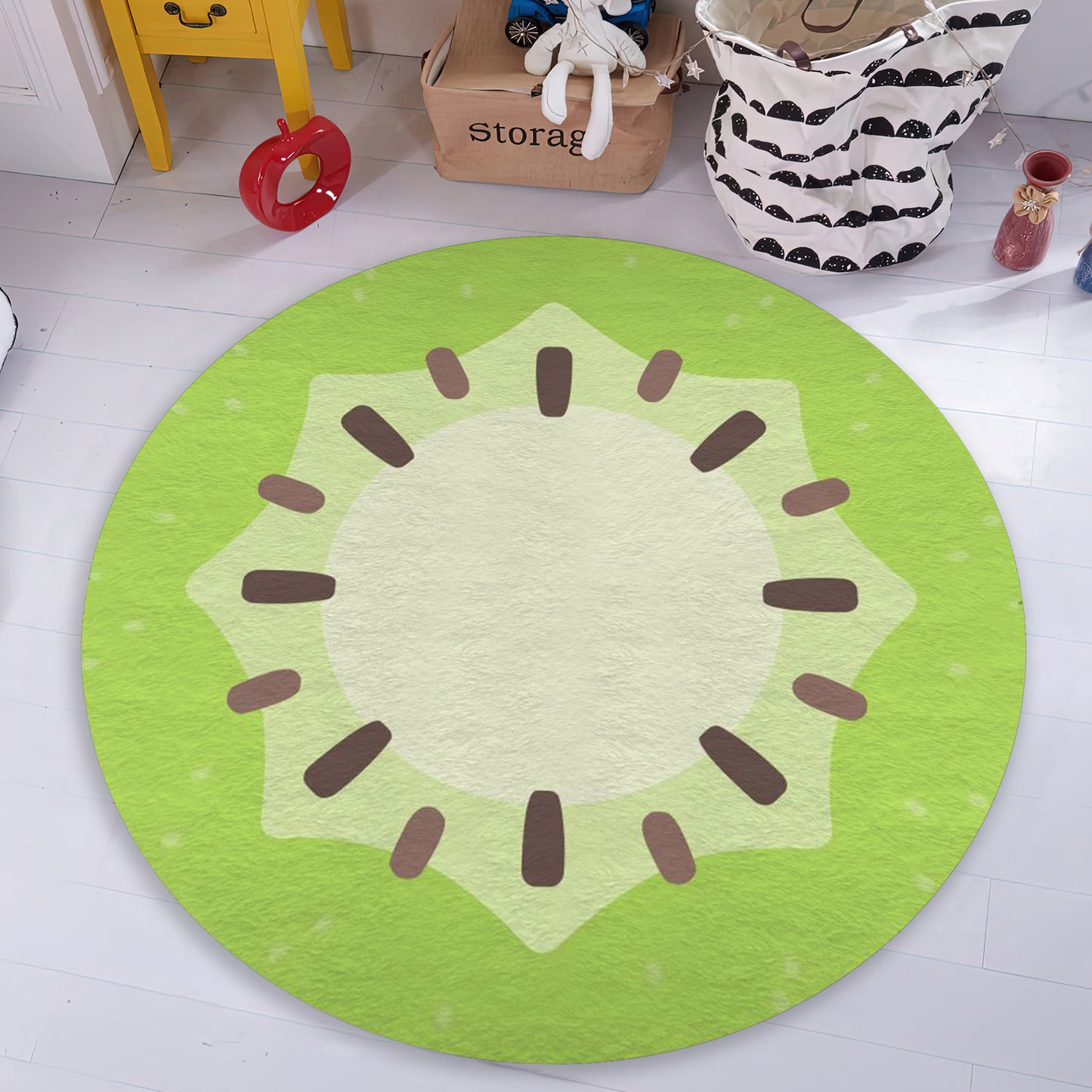 Kiwi Round Rug, Kids Room Carpet, Cute Fruit Themed Decor, Cartoon Round Play Mat