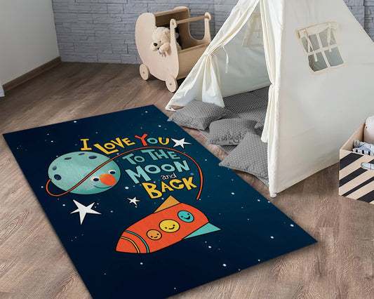 Moon and Back Rug, Space Carpet, Kids Room Play Mat, UFO Rug, Nursery Decor