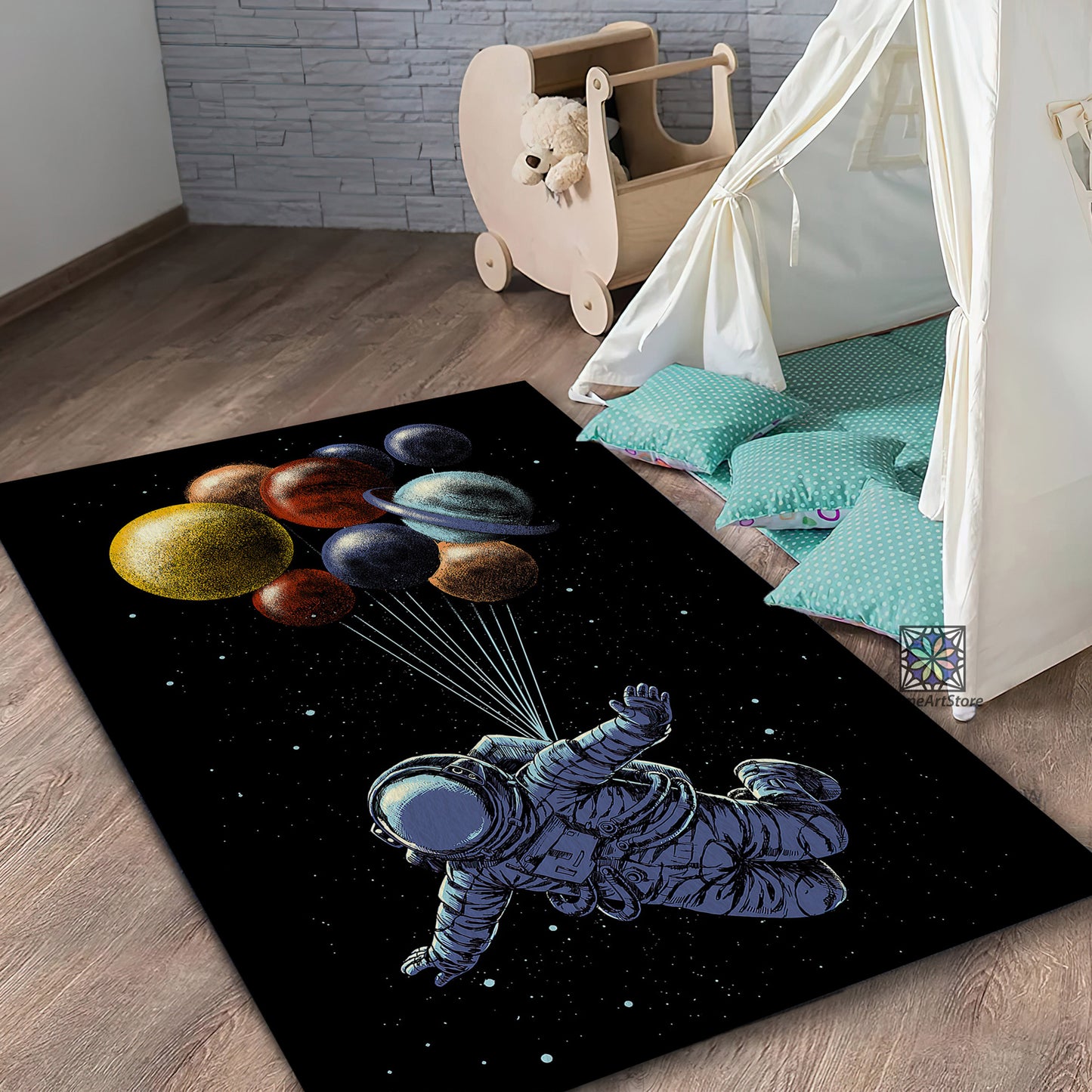 Astronaut Rug, Space Carpet, Kids Room Decor, Galaxy Rug, Nursery Play Mat