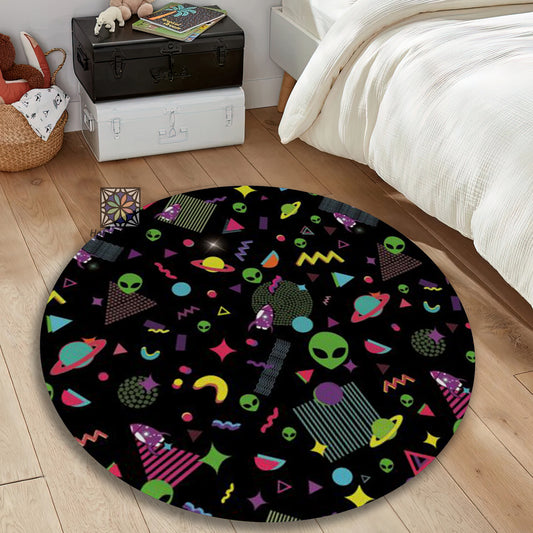Alien Patterned Arcade Rug, Space Game Carpet, Game Room Decor, Gaming Chair Mat