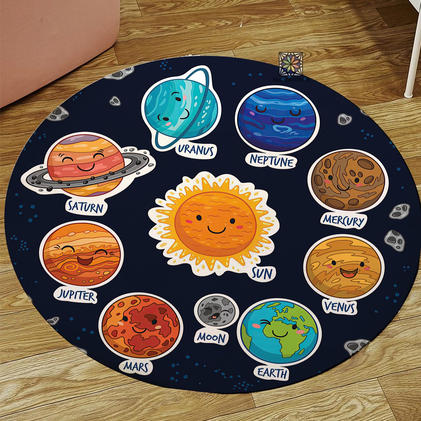 Planet Themed Rug, Space Carpet, Nursery Round Rug, Kids Room Mat, Kids Room Decor