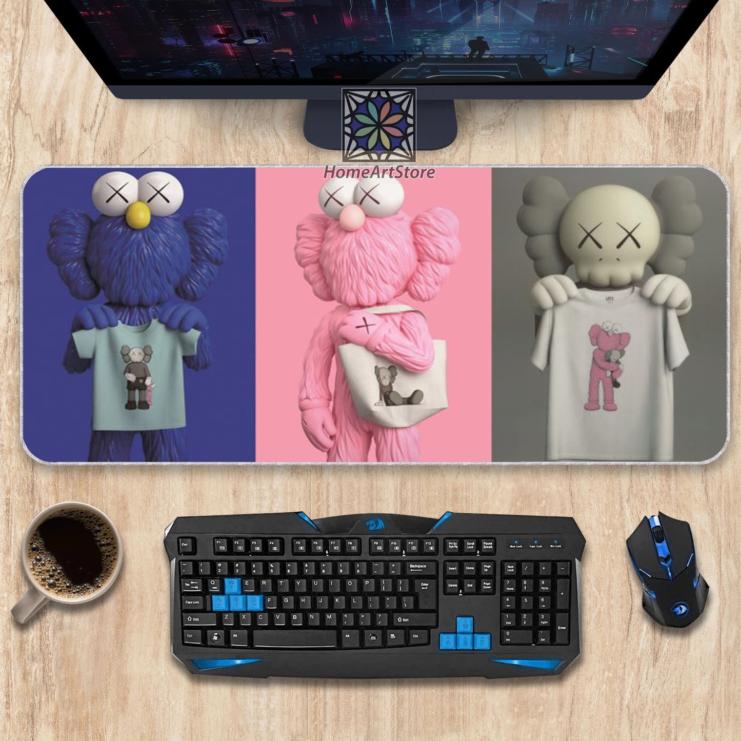 Colorful Kaws Mousepad, Unique Design Hypebeast Desk Mat, BFF Mouse Mat, Cool Streetwear Art Decor