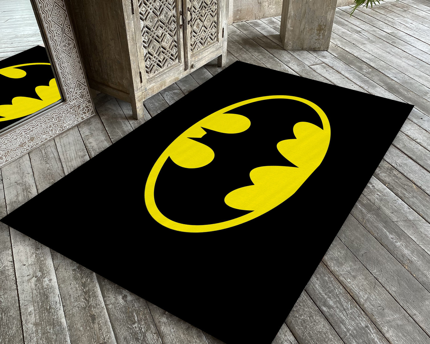 Black Batman Symbol Rug, Children Room Carpet, Super Hero Rug, Avengers Decor, Nursery Play Mat