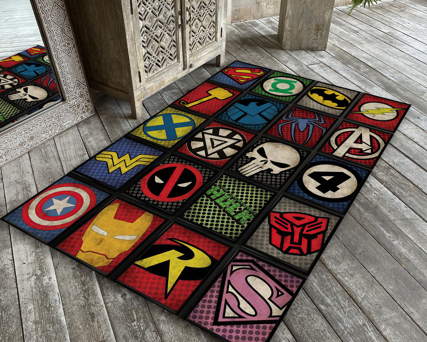Super Hero Logo Rug, Vintage Marvel Carpet, Avengers Mat, Children Room Decor, Marvel Gift