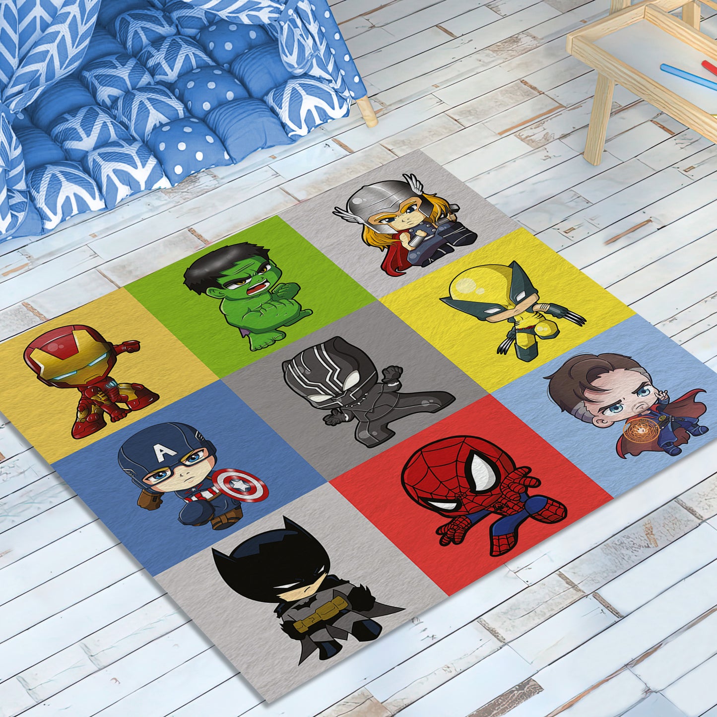 Baby Super Hero Rug - Kids Room Decor, Nursery Play Mat, Marvel Character Themed Carpet