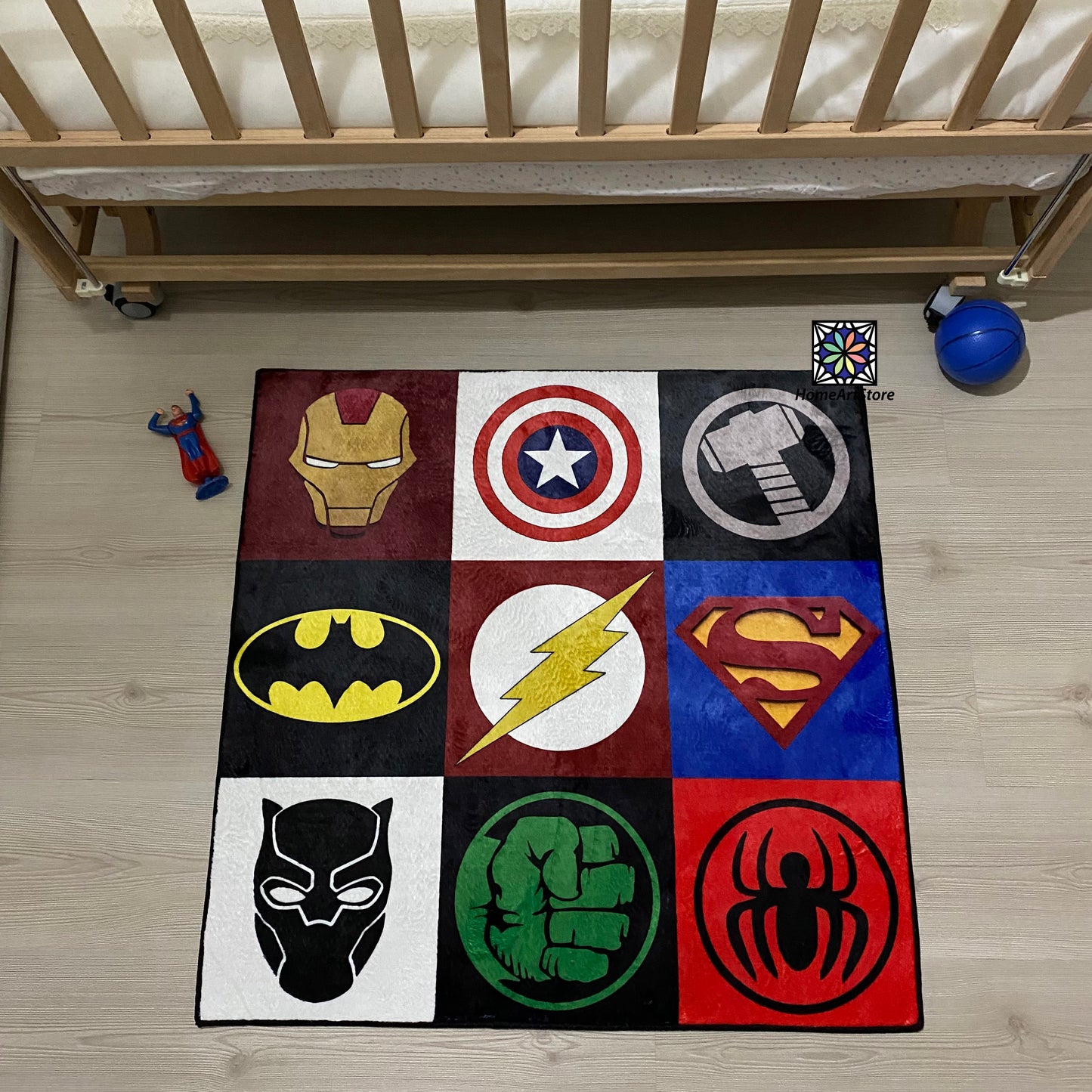 Baby Super Hero Rug - Marvel Character Symbol Baby Room Carpet and Play Mat