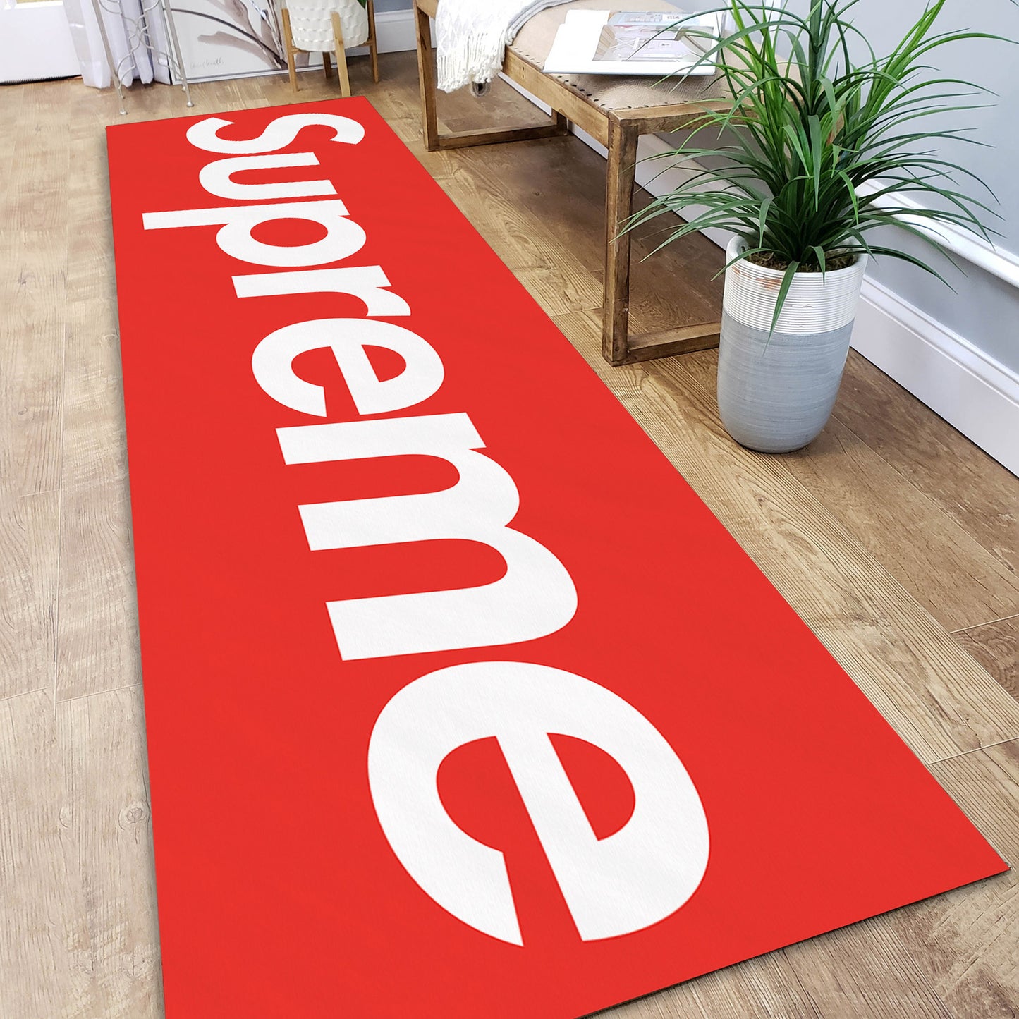 Red Supreme Rug, Sneaker Room Runner Mat, Street Fashion Carpet, Trendy Rug, Hypebeast Decor