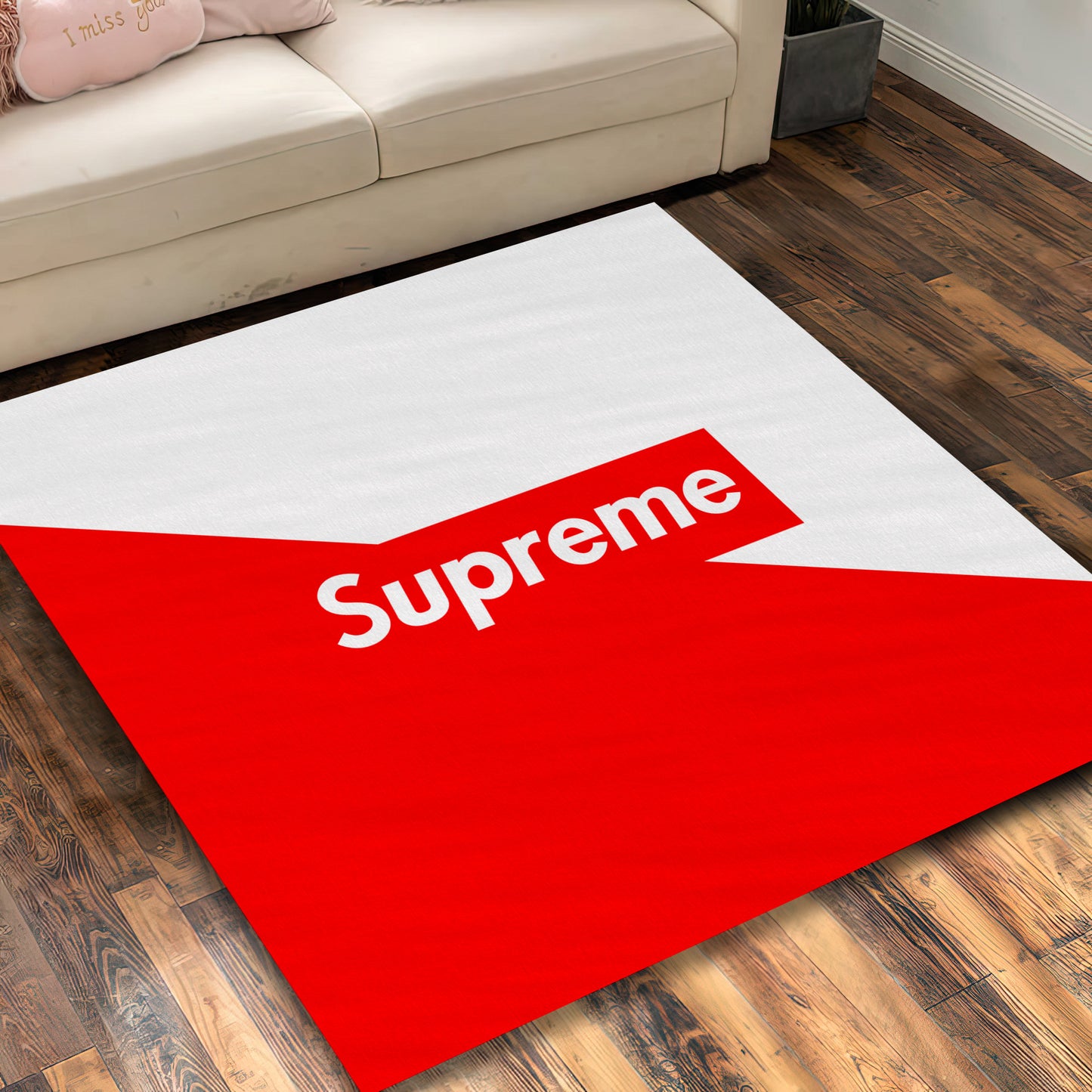 Supreme Rug, Red and White Supreme Logo Carpet, Brand Mat, Doormat, Sneaker Rug, Modern Carpet