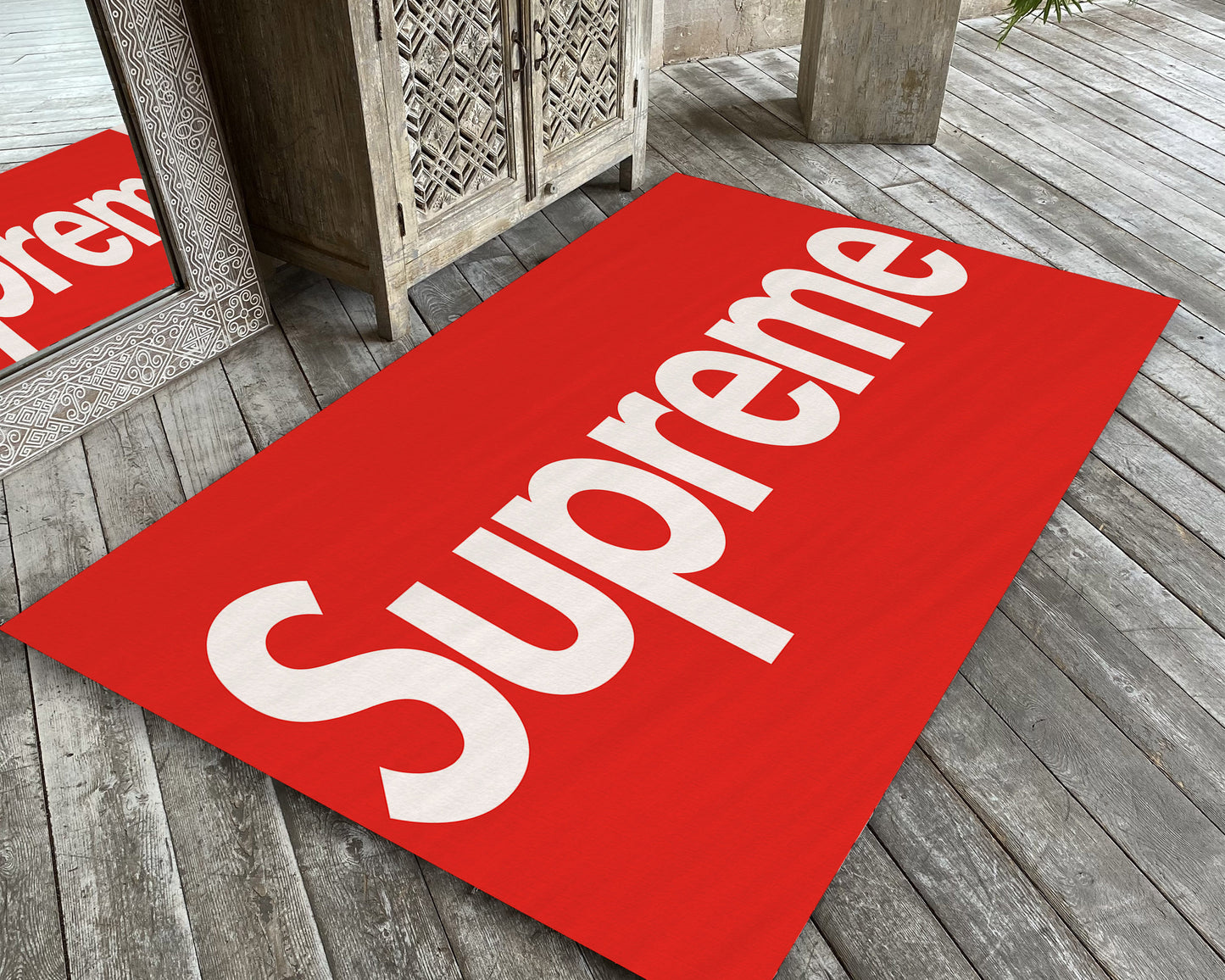 Supreme Rug, Hypebeast Decor, Red and White Supreme Text Carpet, Sneaker Mat, Street Fashion Decor