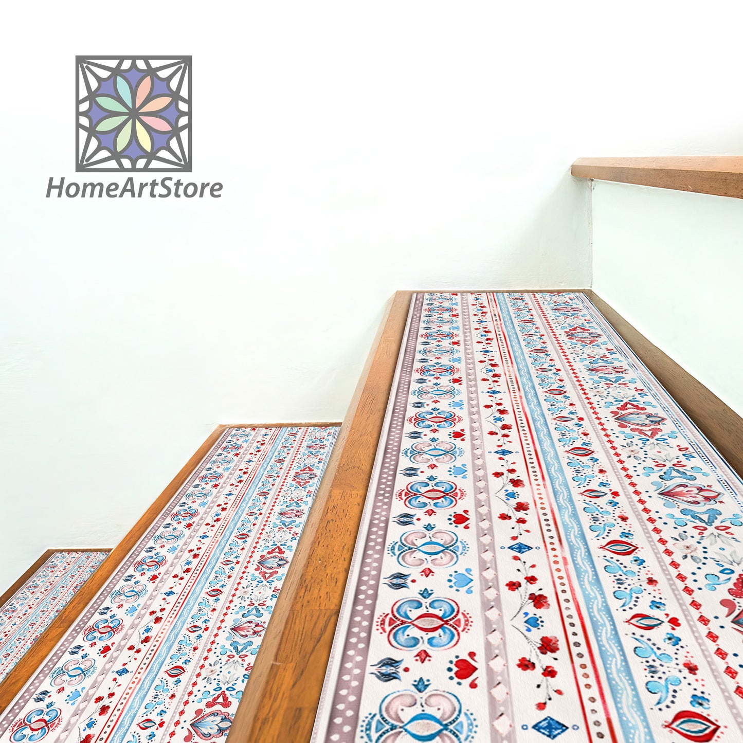 Tribal Motif Pattern Stair Rugs, Geometric Stair Mats, Bohemian Decor, Modern Stair Tread Carpet, Boho Style Step Mat, Ethnic Decor
